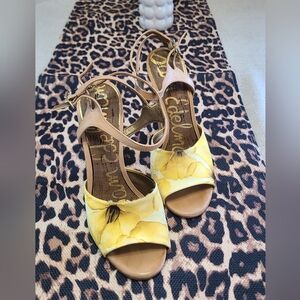 Sam Edelman Yaro Block Heel Sandals - Yellow Floral & Tan